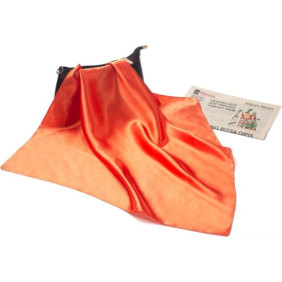 Women's Orange Silk Feeling Scarf 23.6'' Square Satin Scarf Neck Head Bandana - Picture 6 of 7
